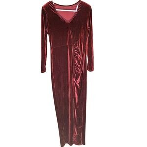 Burgundy Velvet Long Sleeve Midi Dress XL Elegant Party‎ Cocktail Whimsigoth